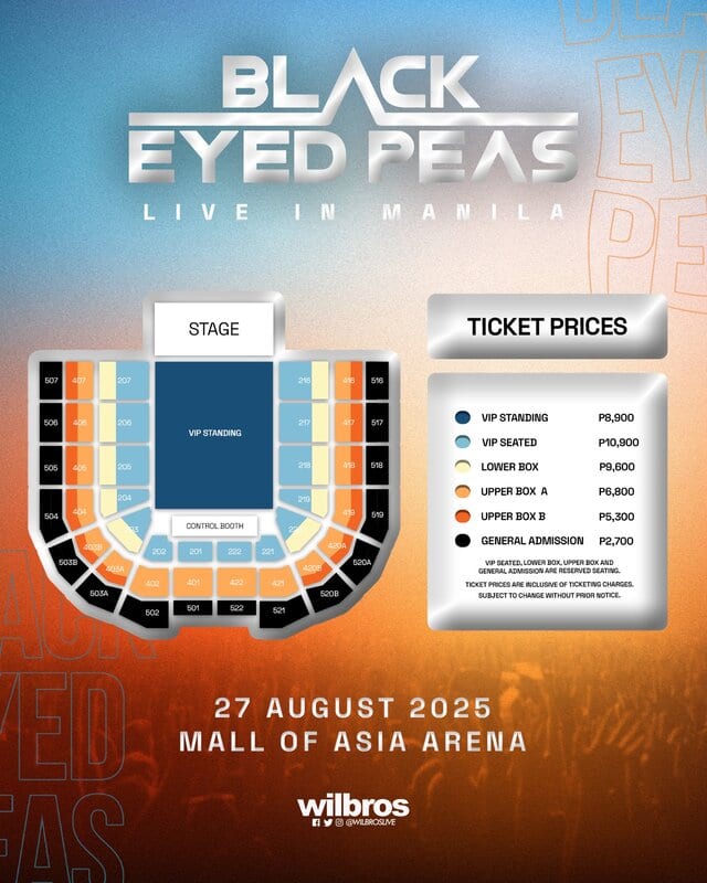 Black Eyed Peas Ticket Prices and Seat Plan